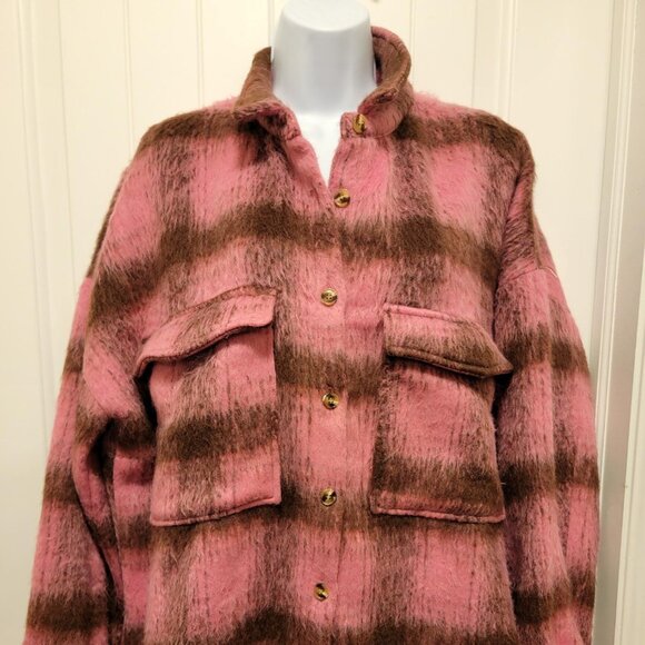 NWOT Vici On the Move Pink and Brown Plaid Shacket - Picture 8 of 16